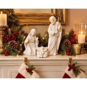 VTG White Porcelain Nativity Set Holy Family Figurines Small Creche Set